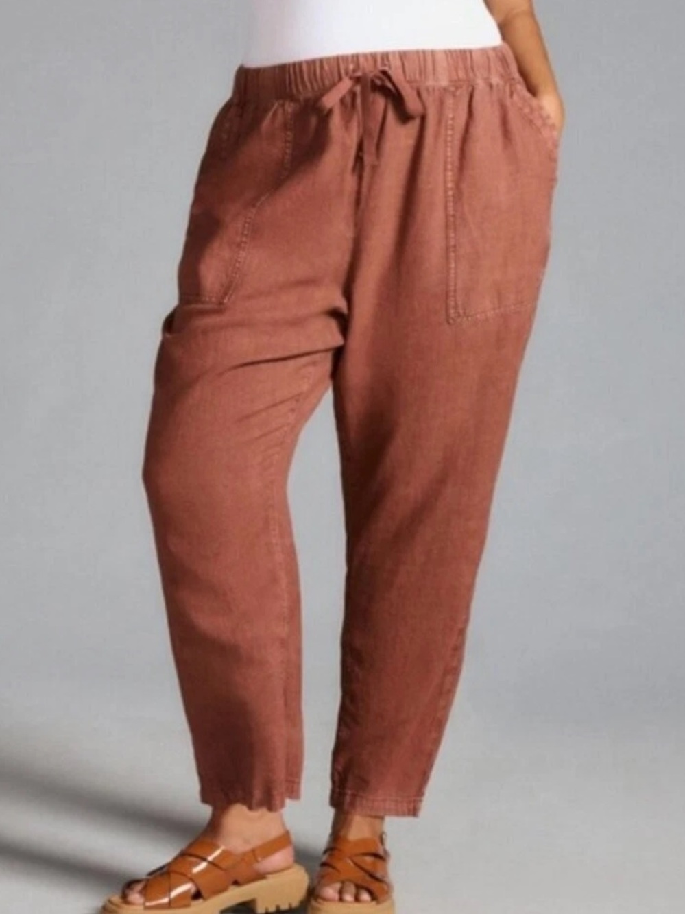 Anthropologie Pilcro Linen Blend Pants Drawstring Washed Brown Pull On Medium